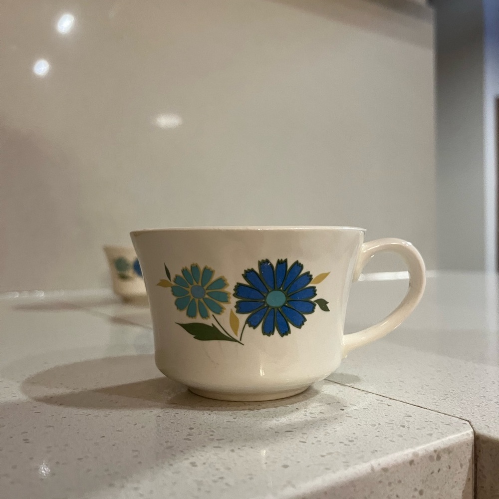 Vintage MCM Set of 4 Coffee Tea Cups, USA Ironstone Flower Power